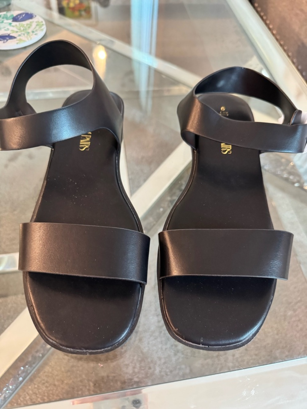 New Black Women's Two-Strap Flat Sandals